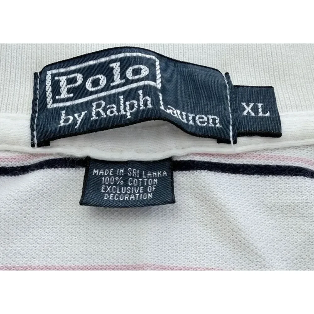 Polo Ralph Lauren Polo Shirt Men's XL Striped Cream 100% Cotton Short Sleeve
